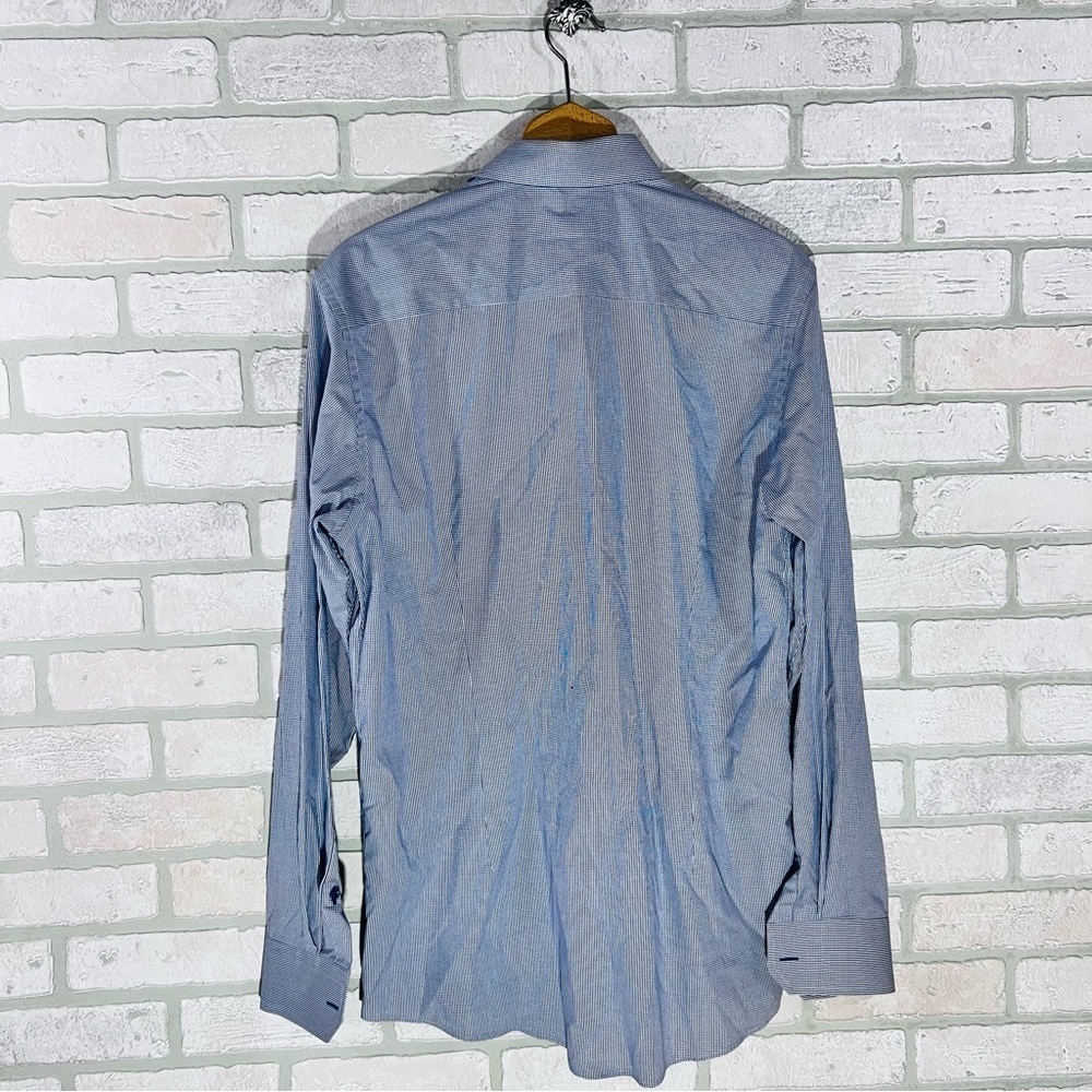 Eton of Sweden Contemporary Blue Checkered Long Sleeve Button Down Shirt Size 16 - Picture 5 of 8